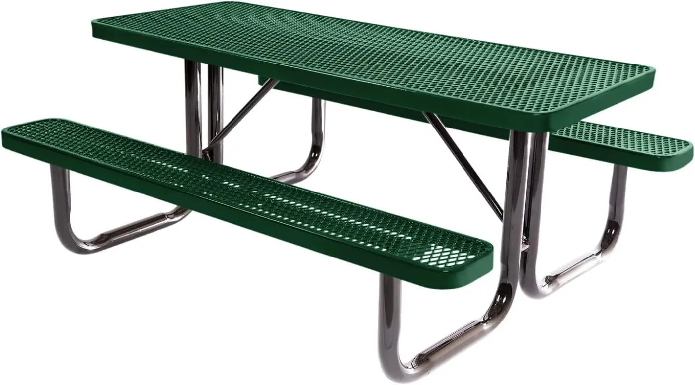 

Outdoor Furniture Portable Outdoor Picnic Table, Thermoplastic Coated Expanded Metal Patio Dining Furniture (6ft Rectangular)