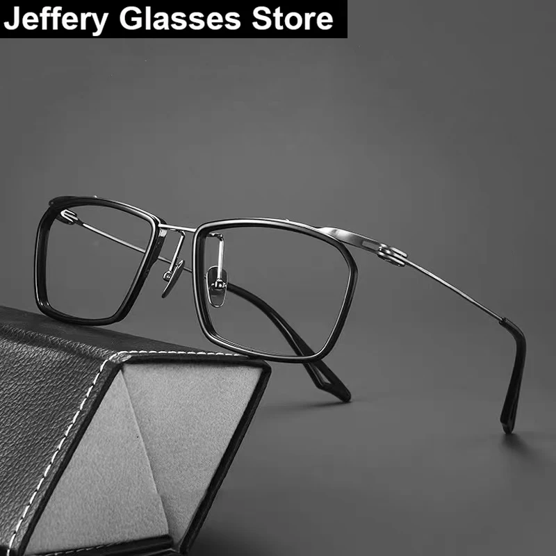 Hot Sale Japanese Handmade Half Square Glasses Frame Men Women 145mm Big Size Titanium Acetate Ultralight Eyeglasses Eyewear