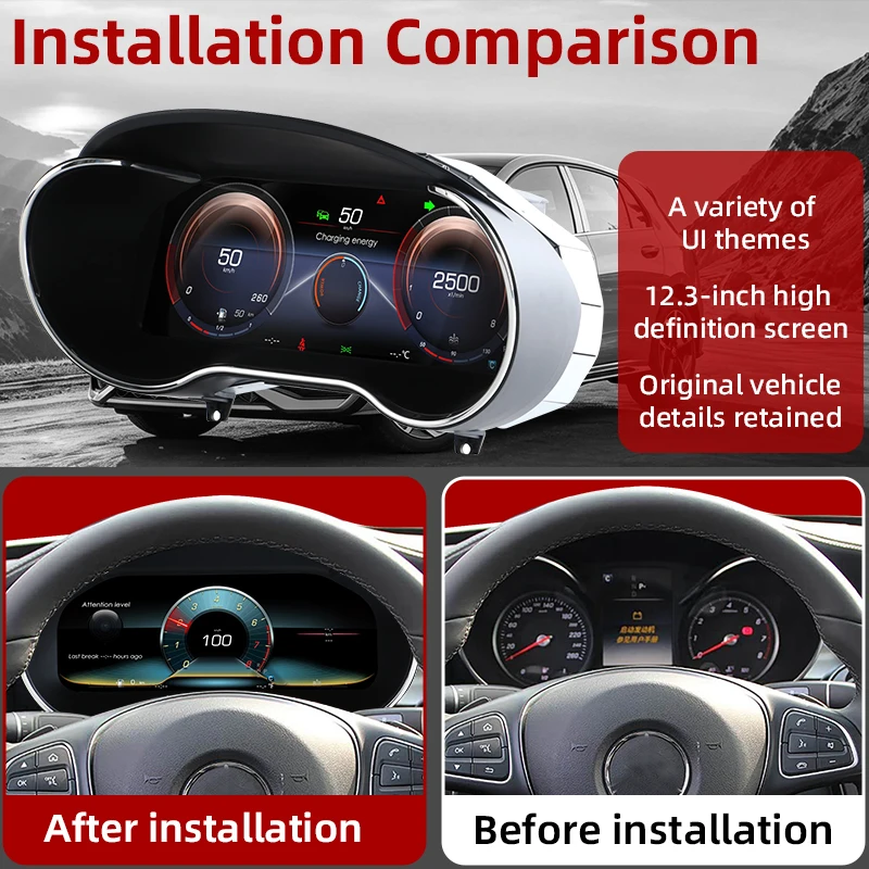 Digital Instrument Cluster For Benz GLC/C-Class 2015-2019 Speedometer,Dashboard,Cockpit Virtual Instrument 12.3' Full LCD