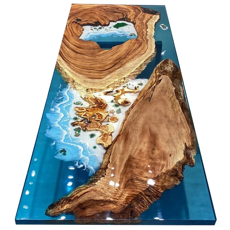 Epoxy Resin Touch Light Induction Luminous River Table Solid Wood Large Board Table