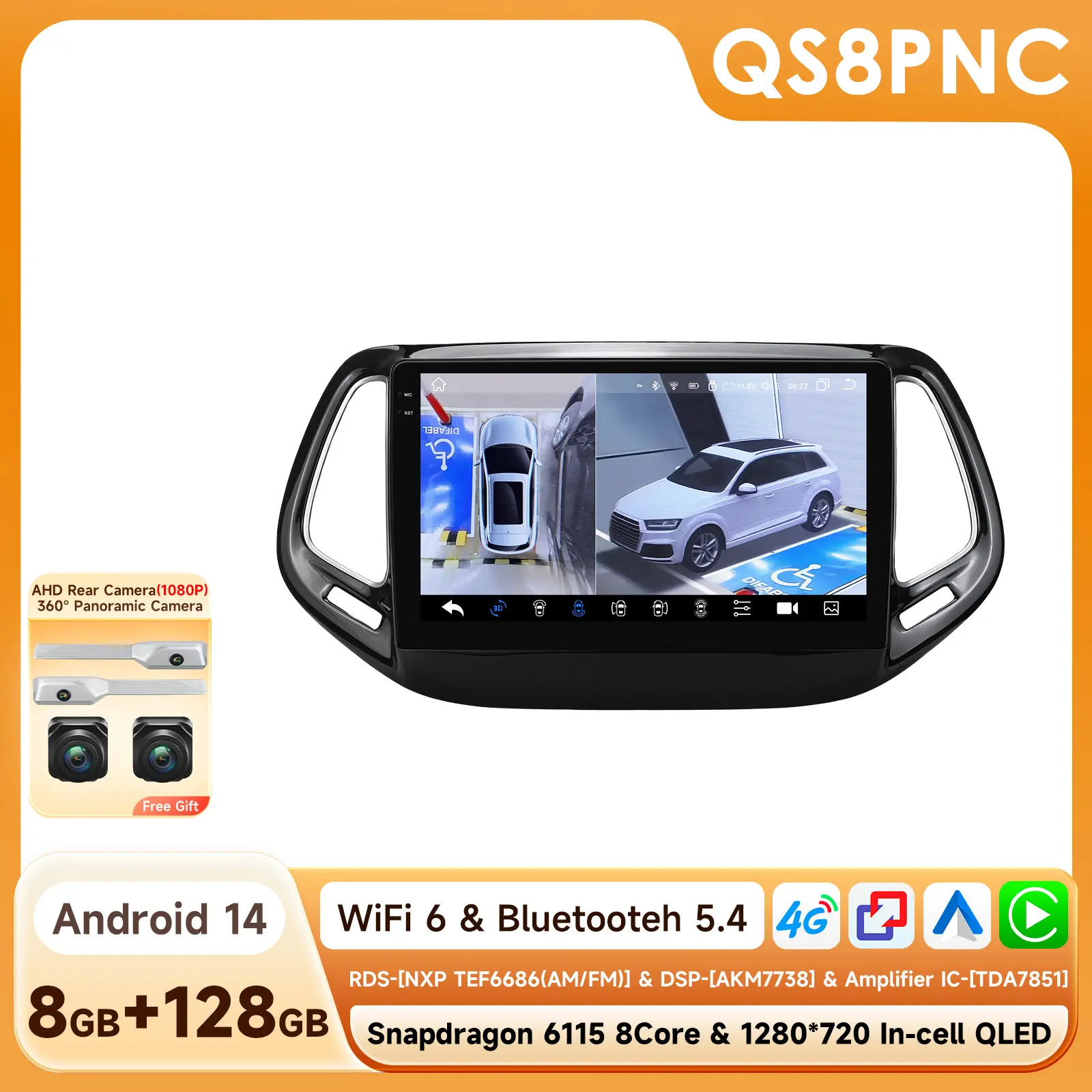 Hizpo Auto Android 14 voor Jeep Compass 2017-2020 Auto Radio Multimedia Speler GPS Navigatie Carplay Stereo 4G BT Geen 2din DVD AI