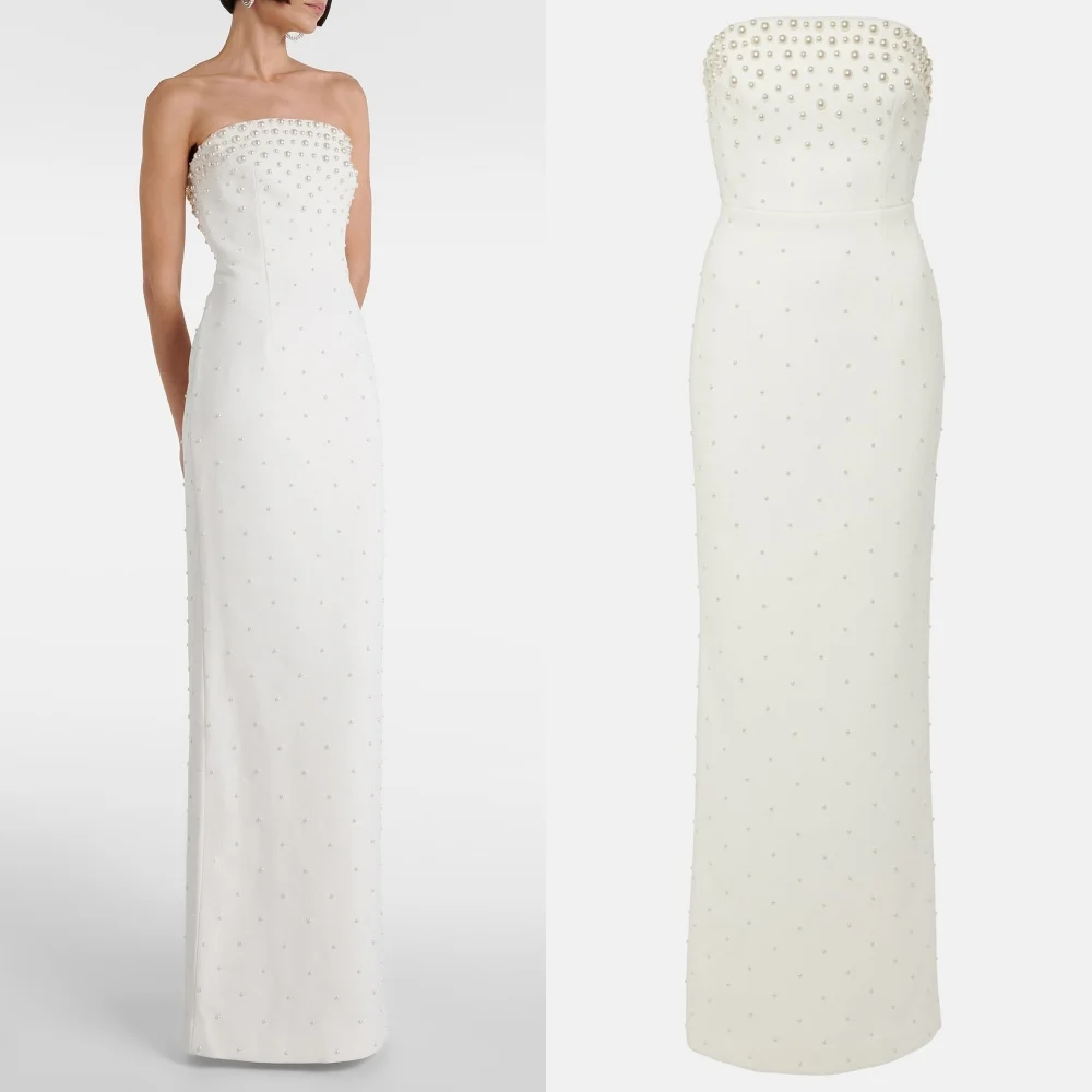 

Customized Matching Classic Jersey Pearl Ruched Straight Strapless Long Dresses Evening Dresses Sizes Available High Quality