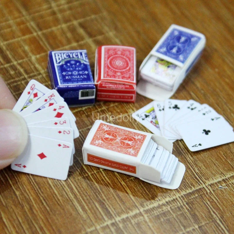 1 Set 2 Boxes Mini 1/12 Scale Dollhouse Miniature Poker Card Pretend Play House Decoration for BJD OB11 Doll Accessories