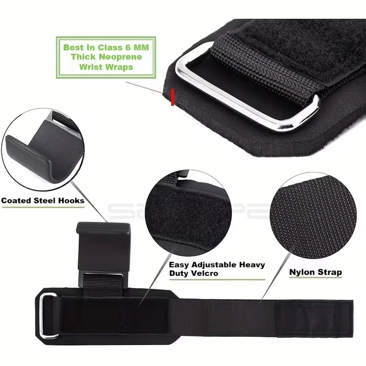 Gewichtheber-Hakengriffe mit Handgelenkbandagen, Handgelenkriemen für Fitness, Klimmzug- und Powerlifting-Handschuhe – Detail 2