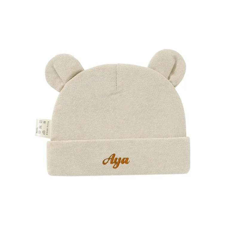 Personalized Baby Name Newborn Cotton Beanie with Ears Boys Girls Warm Hat Gift 0-6M Infant Baby Daily Caps