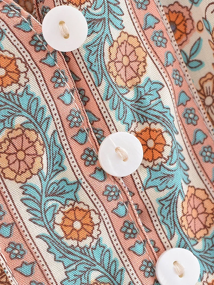 Vintage chic women florals print bat sleeve beach Bohemian Kimono dress Ladies V neck Tassel Summer Boho robe  vestidos