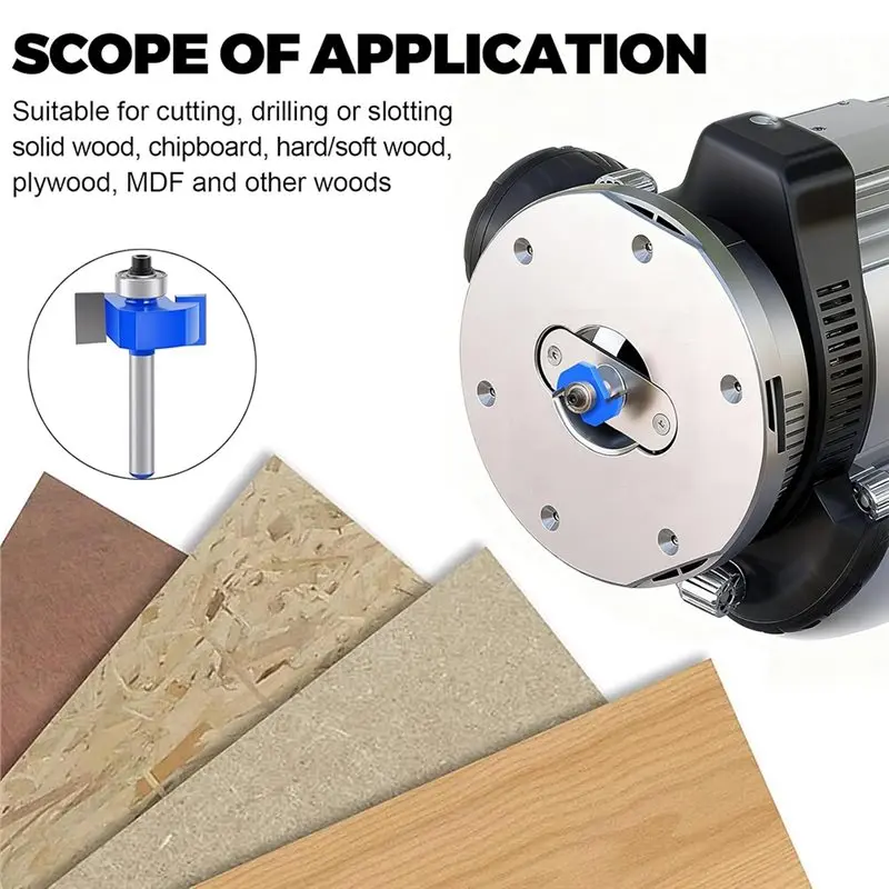 Cortador de vários depências ajustável A25F - conjunto de brocas de roteador de rabbeting de 4 peças de haste de 1/4 de polegada com 6 rolamentos incluídos