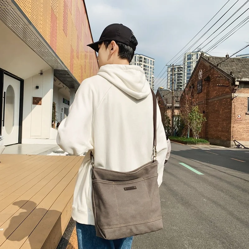 Vc Vintage Streetwear Heren Canvas Messenger Bag Casual Satchel Reizen Schouder Crossbody S Voor Boekentas