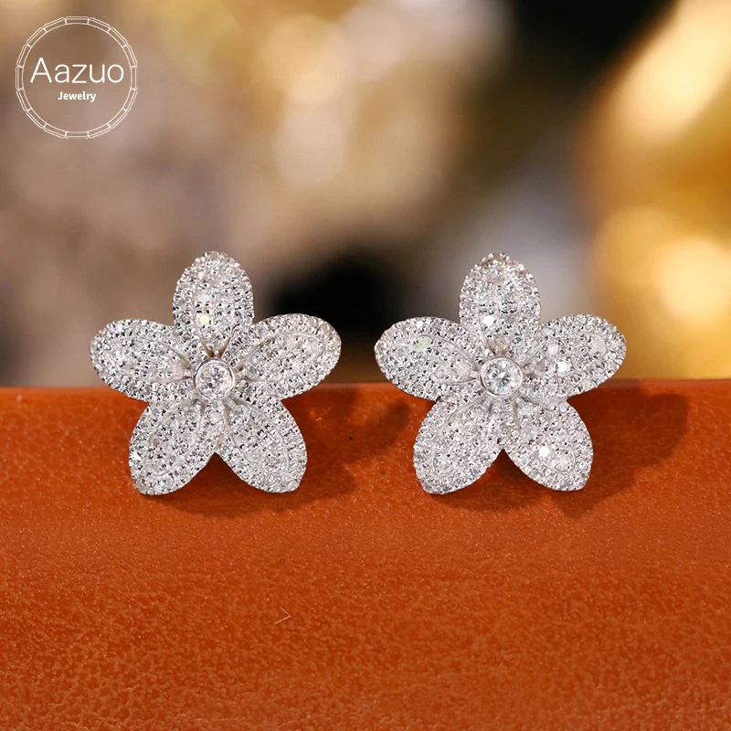 Aazuo Real 18K White Gold Real Natrual Diamond 0.5ct Luxury Starfish Flower Earring Gift For Women Engagement Dinner Party Au750