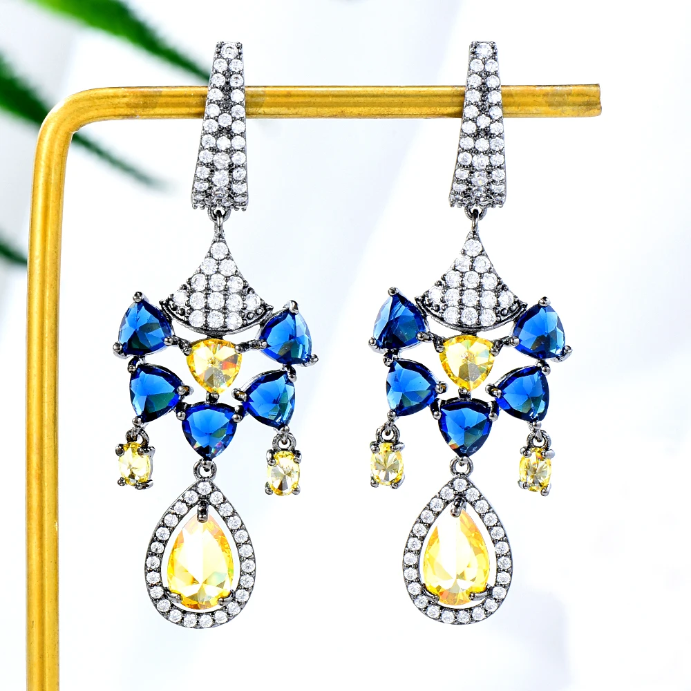 

Kellybola 5.2cm Natural Blue Windmill Long Earrings for Bridal Wedding Accessories Jewelry Full Micro Cubic Zirconia Paved