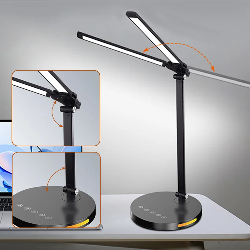 Double Head LED Desk Lamp,Dual Swing-arm Table Lamp for Home Office,5 Color Modes and 5 Dimmable,Modern Eye-Caring Piano Lamp