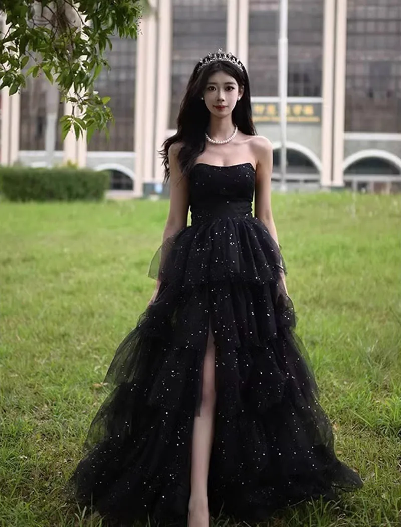 

2025 New Model High-end Black Evening Dress Strapless Delegant Long Party Dress