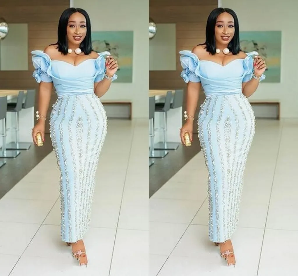 

Customized New Aso Ebi Prom Dress For Women Ankle Length Sexy Sweetheart Short Sleeve Crystal Beaded Tight Party Evening Dress