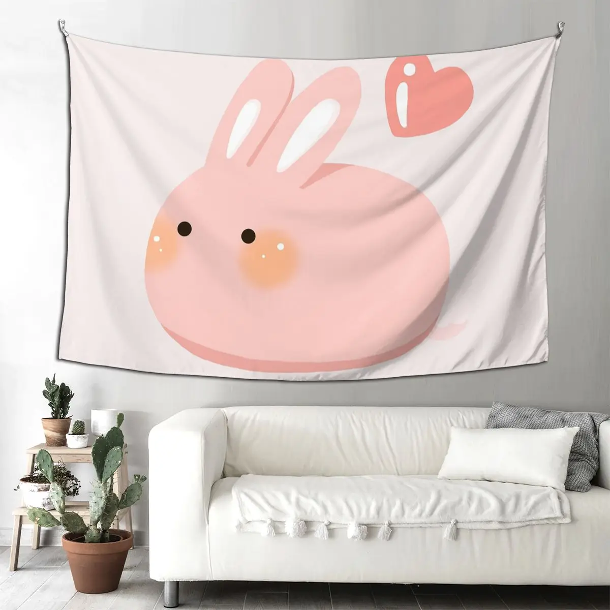 

Cute Pink Rabbit In Love Tapestry Hippie Wall Hanging Aesthetic Home Decoration Tapestries for Living Room Bedroom Dorm Room