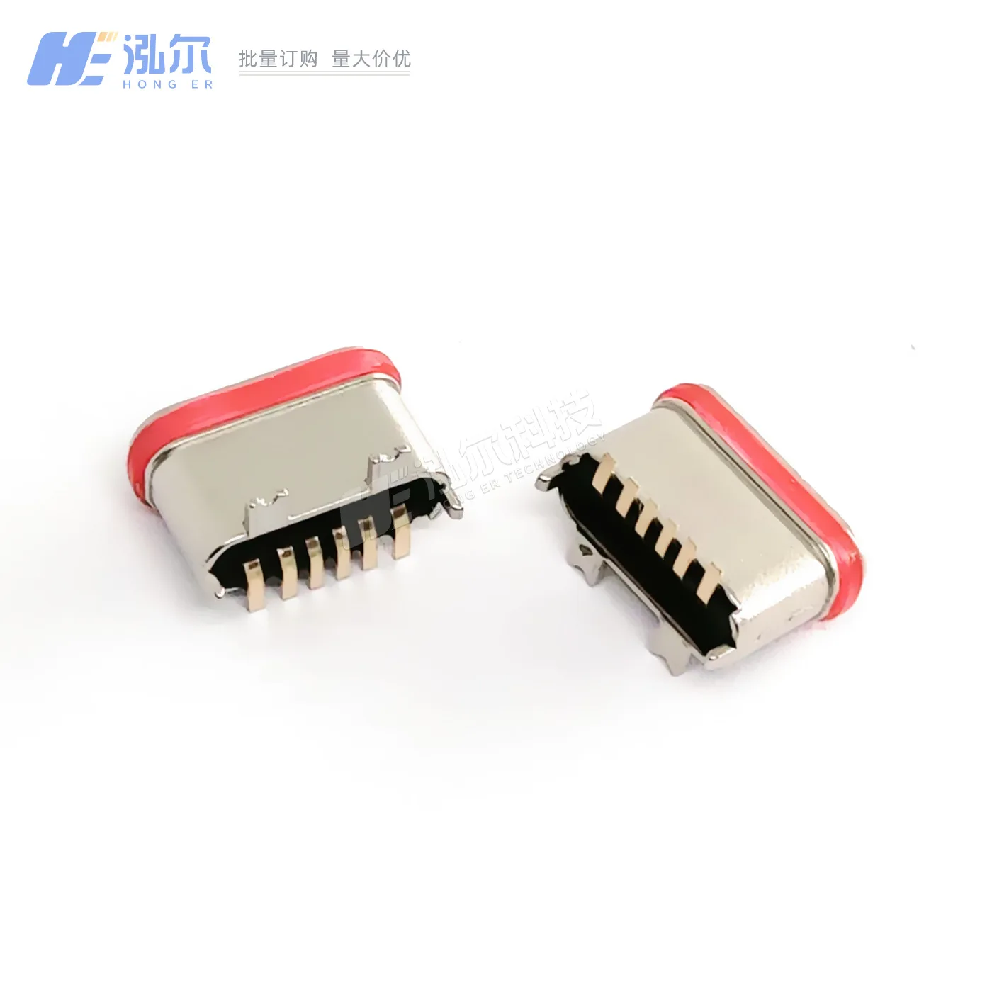 For USB TYPE-C female6PIN waterproof vertical patch 6.4mm vertical patch powder metallurgy belt waterproof ring 6P