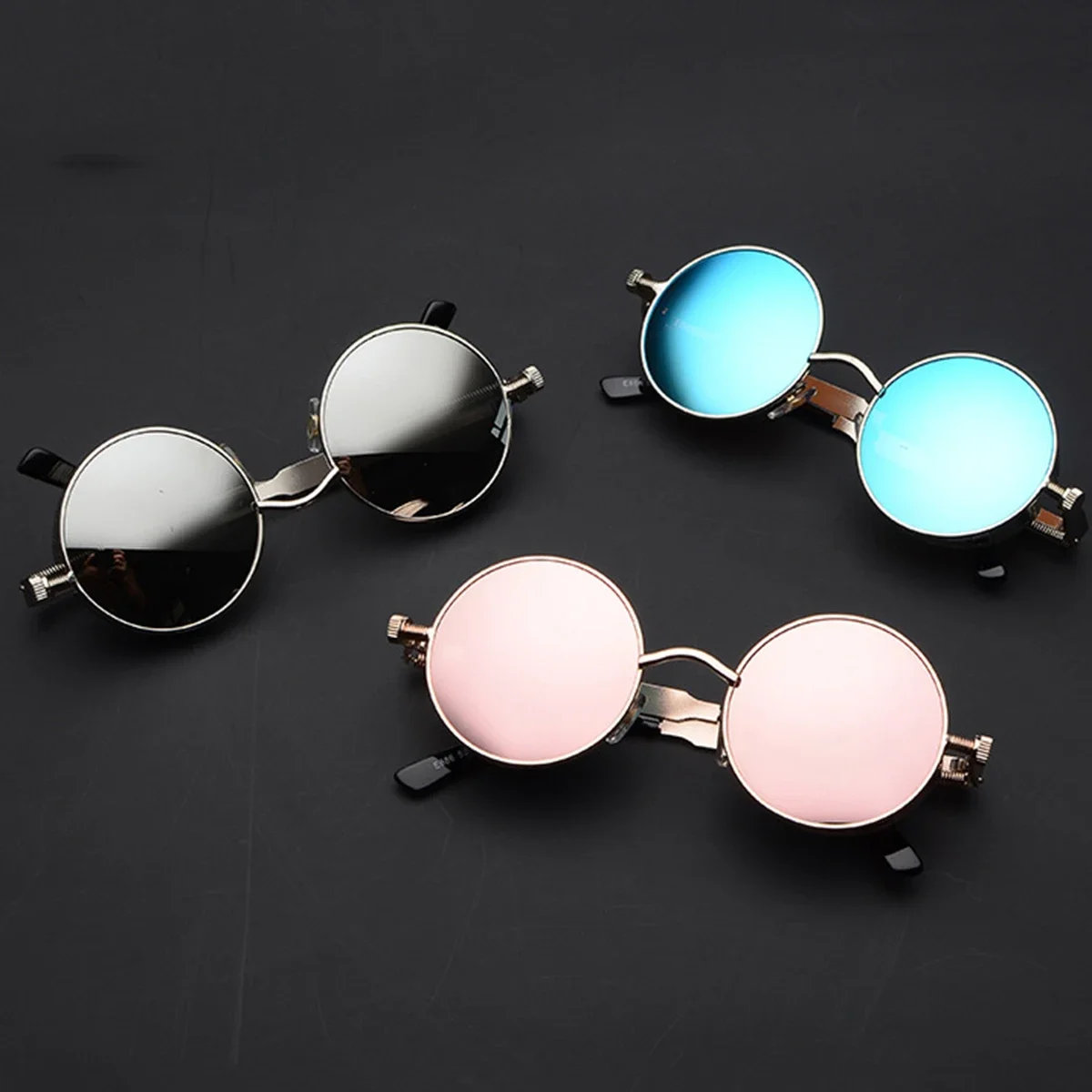 

Retro Punk Sunglasses round Reflective Glasses Sunglasses for Men and Women