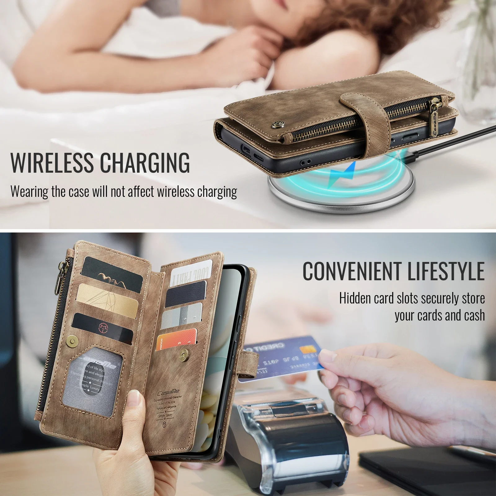 카세미-C30 지갑형 케이스 구글 픽셀 7A 8 8A 8Pro 9A 9Pro 10Pro XL 다기능 지퍼 가죽 카드 포켓 손목 스트랩 포함