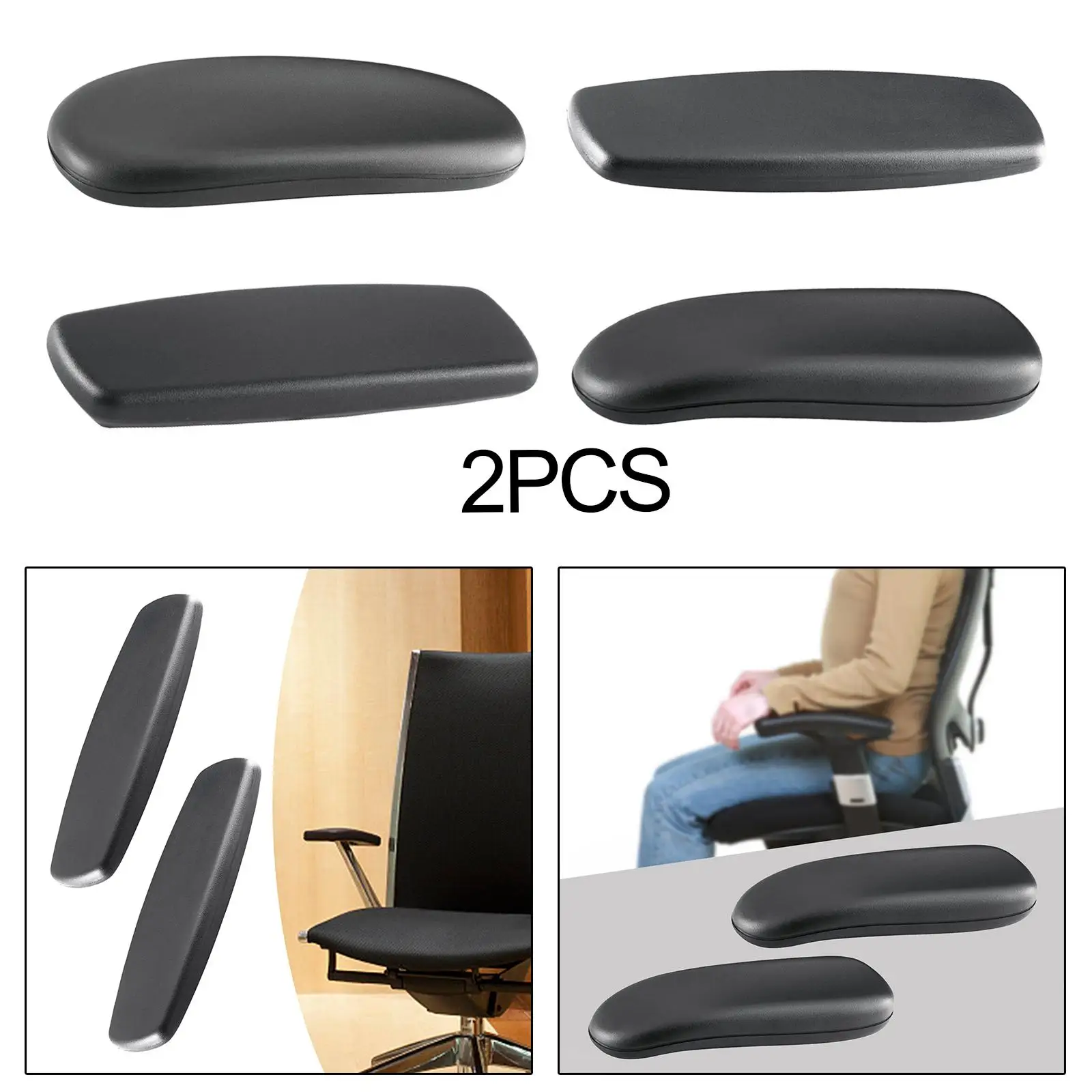 2 ชิ้นเก้าอี้เล่นเกม Armrest Pads เปลี่ยนติดตั้งง่าย Simple Line อุปกรณ์เสริมหนัง PU สีดํา Universal