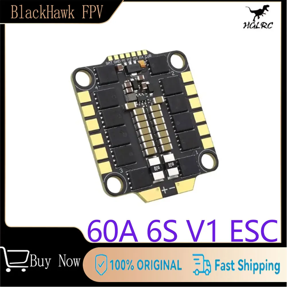 

HGLRC 60A 6S BLHeli_32 ESC, 3-6S LiPo Electronic Speed Controller for FPV Racing and Freestyle Drones