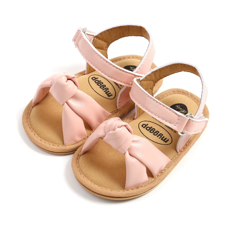 Happy Feet: sapatos de borracha macia com sola para bebês meninas com adorável arco PU Detalhes (0-18 meses)