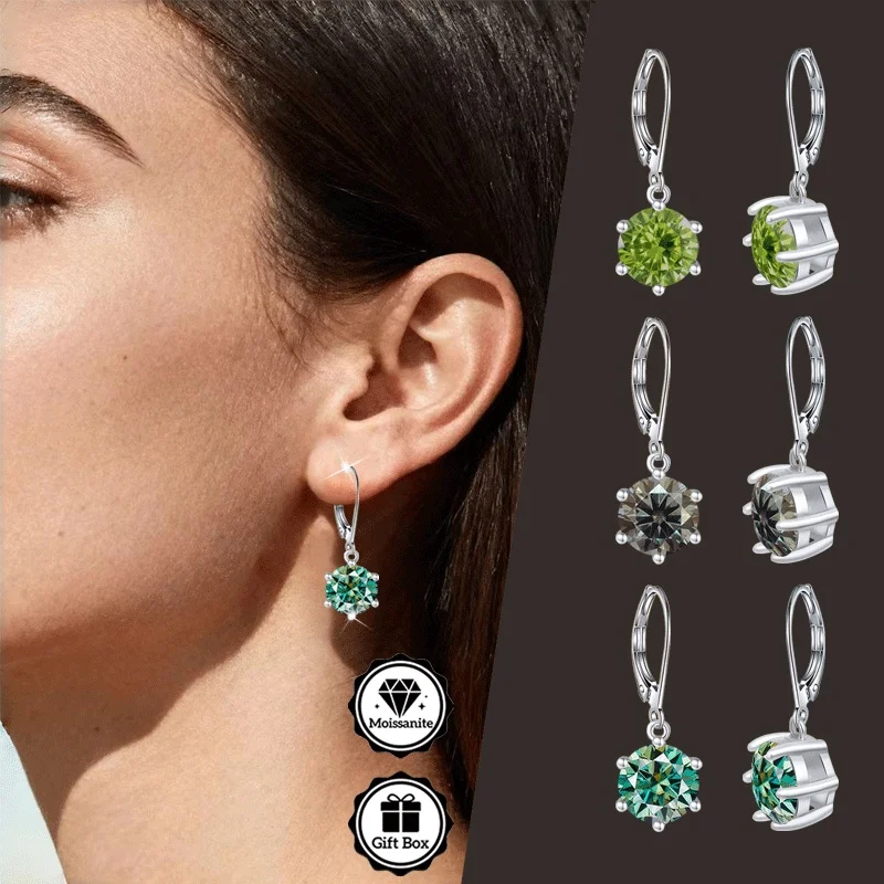 LAMVOICE Schmuck für Damen/Ohrringe mit 2-Karat-Moissanit, hypoallergener Hakenohrring, Weihnachtsgeschenk für hochwertigen Schmuck