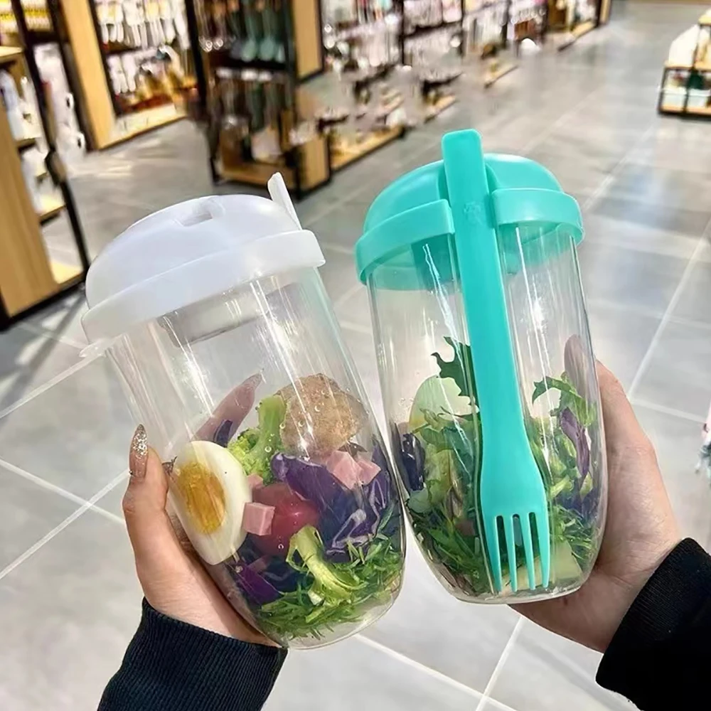 1PC Portable Bottle Salad Container With Fork Bottle-Shaped Bento Salad Bowl For Lunch Salad Box Salad Bowl Cereal Cup Fitness