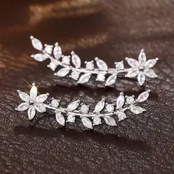 Huitan Aesthetic Flower Stud Earrings Climb Ear Earrings Exquisite Women's Ear Accessories with Dazzling CZ New Fashion Jewelry
