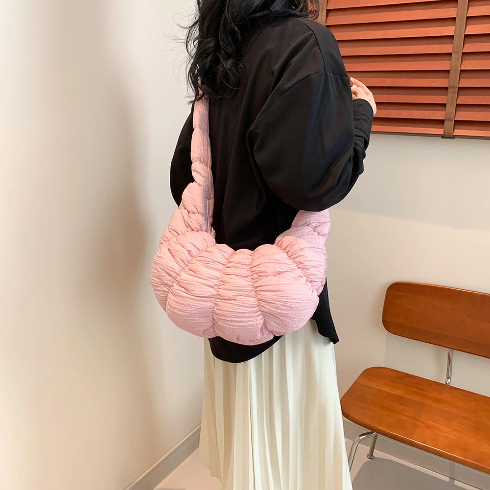 

Women Pleated Underarm Bag Fashion Cloud Shoulder Bag Large Capacity Simple Shopping Bag Solid Color Cotton Chic Hobo Bag