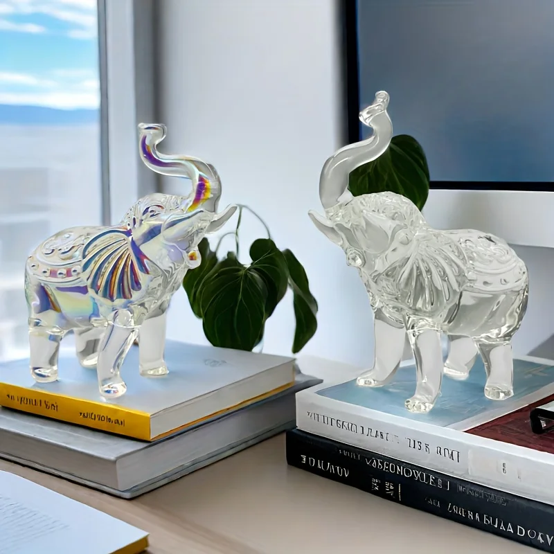 crystal transparent elephant decoration, crystal statue crafts, for bookshelf style home living room office cabinet decoration