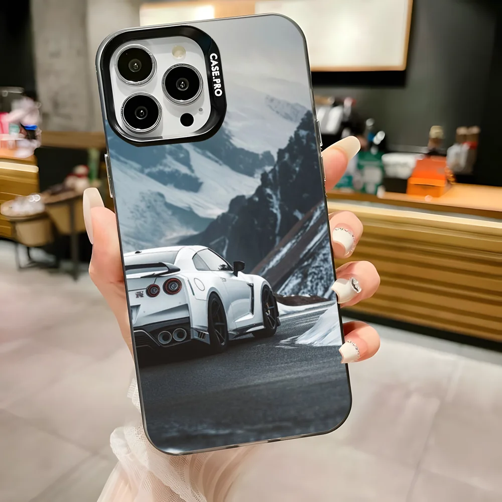 Luz traseira G-GTR carro r35 1 caso de telefone para iphone 16,15,14,13,12,11,pro,max,plus,mini,xs,se anti queda preto fosco amortecedor duro