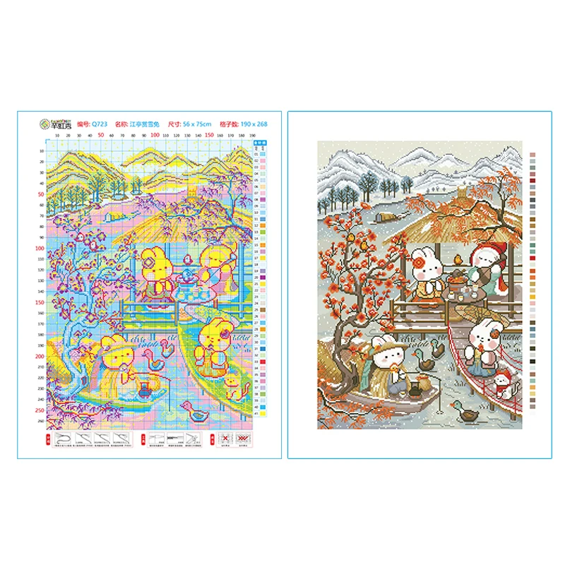 Imagem -02 - Diy Cross Stitch Kit Bordado Completo Coelhos de Inverno Bordado Impresso Ponto de Cruz Home Wall Decor Novo 11ct