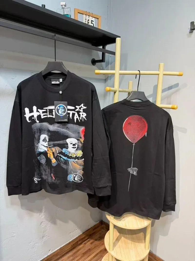 Hellstar American Streetwear Balloon Print Long Sleeve T-Shirt Loose Niche Personality Trendy Hot Selling Top Unisex