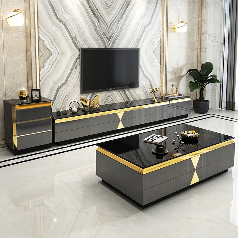 New high-end all-solid wood light luxury coffee table TV cabinet combination simple modern small apartment living room rock