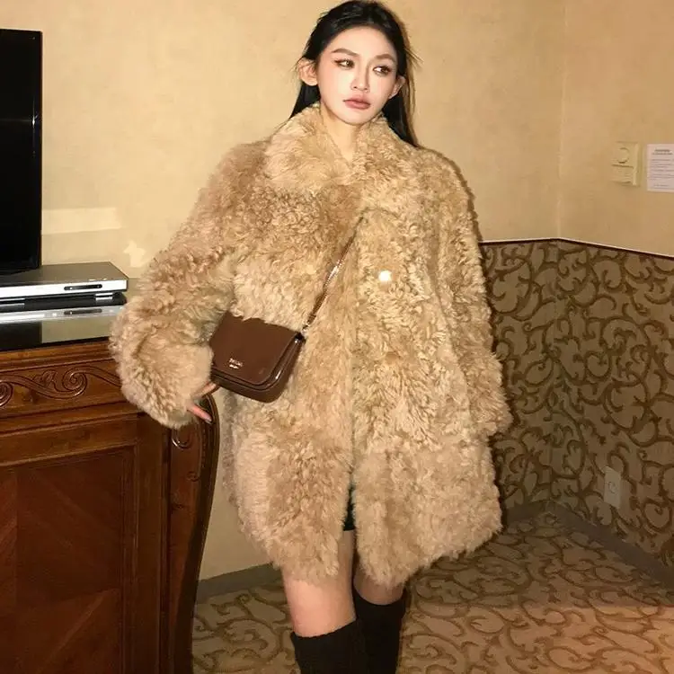 

2025 New Fashionable Woman Autumn Winter Faux Fur Coat Plush Fluffy Women's Jacket New in Outerwears Wool Blends Coats Wh122