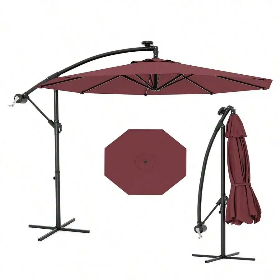

10FT Offset Cantilever Patio Umbrella With 360° Rotation And Tilt Adjustment 8 Ribs UV Protection
