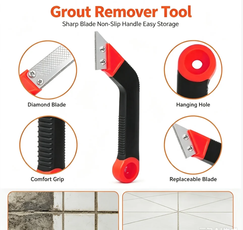 Angled-Design Tile Grout Remover Plastic Handle Dry Cement Joint Rake Scraper Broken Particle Chip Ceramic Tile Cleaning Tool
