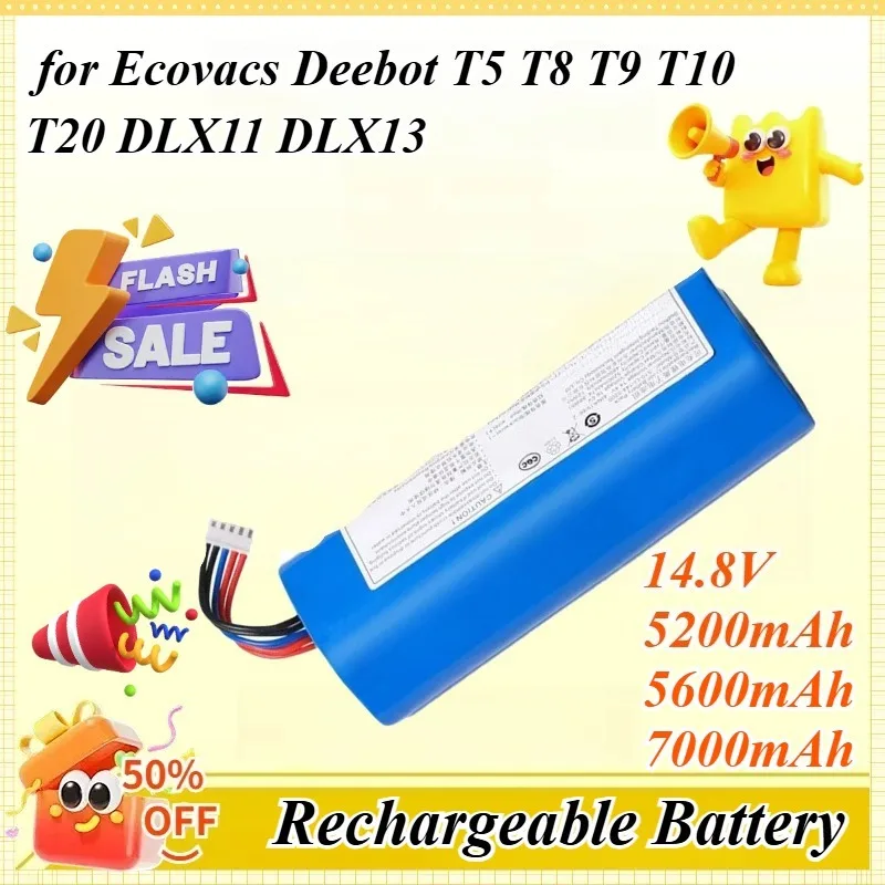 

Литий-ионный аккумулятор 14.8V 5.2/5.6/7Ah для роботов-пылесосов Ecovacs Deebot T5 T8 T9 T10 T20 DLX11 DLX13 DLN12 X1 X1 Omni X1 Turbo
