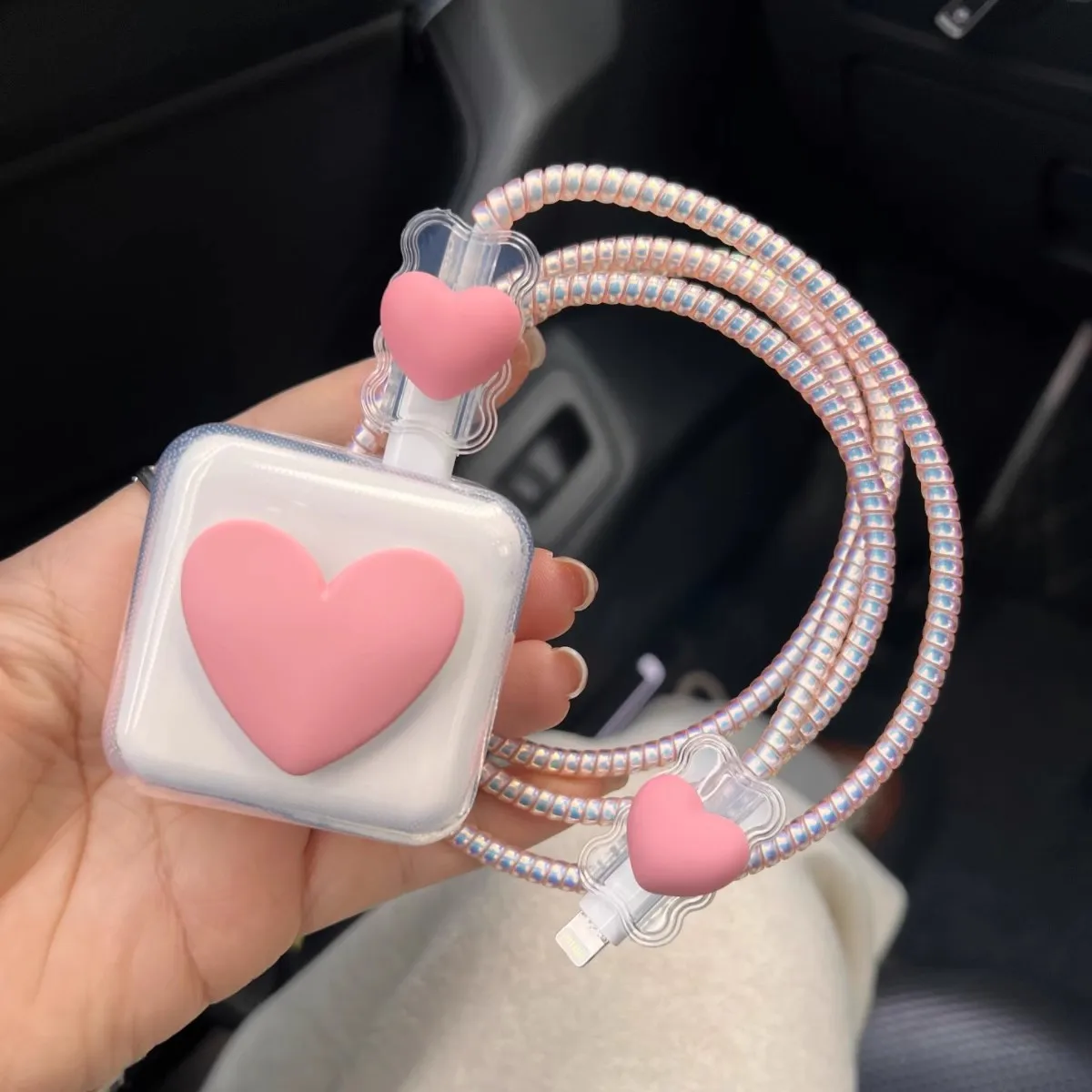 Cute Heart Case For Apple 35w charger protective case is applicable to iPhone 14/15 data cable head protector Shell Sleeve