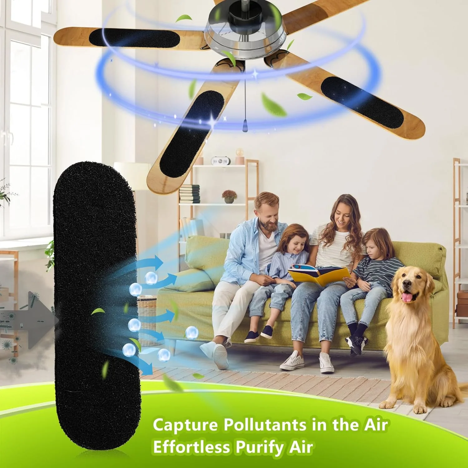 Ceiling Fan Filters for Blades, Sticky  With stitching Ceiling Fan Air Purifier Pads,  Activated Carbon Fan Blade Air Purifier P