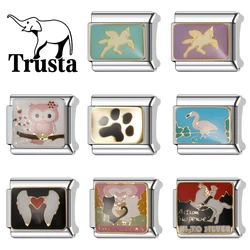 Trusta 2024 Cute Horse Owl Paw Cat Spider Charm Italian Links 9mm Bracelet Stainless Steel For Women DIY Jewelry Wholesale N020