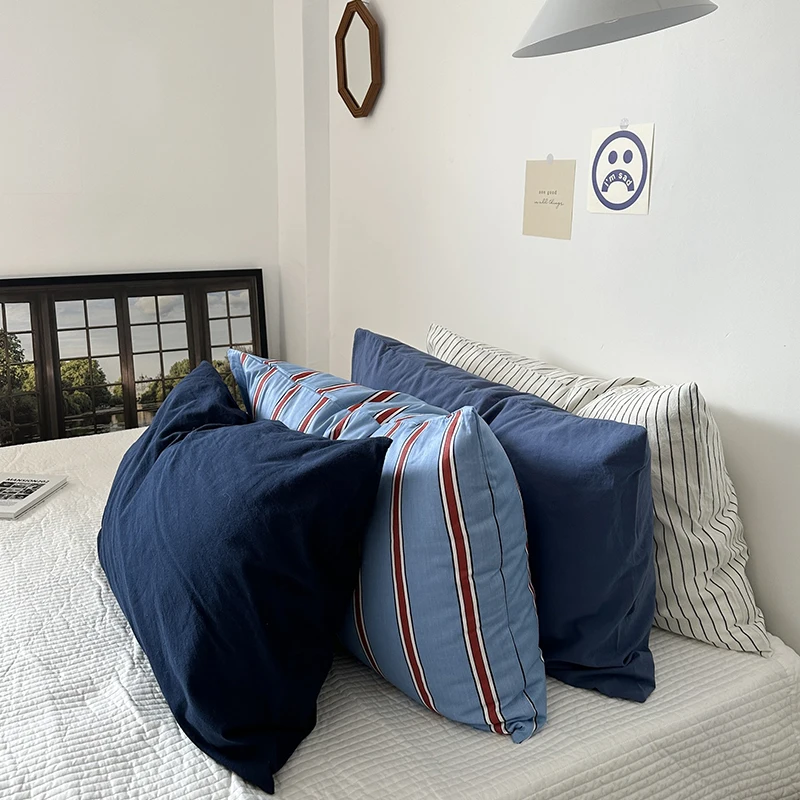 Pure Cotton Stripe Plaid  Color Student Dormitory Single Standard Size Pillowcase Home Bedding Rectangular Envelope Closure