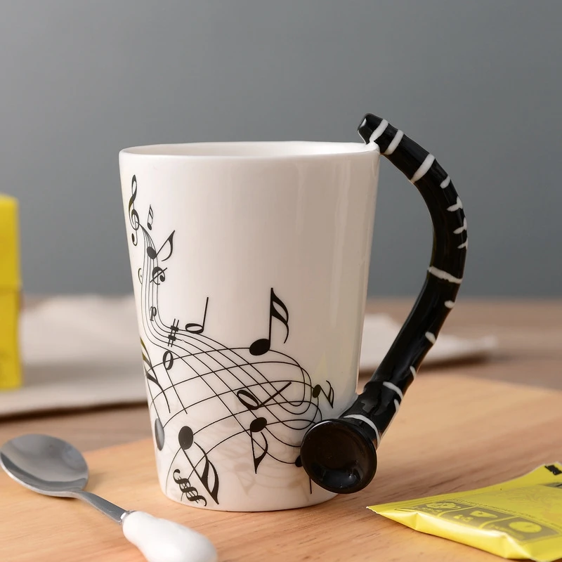 240Ml Ceramic Mug Music Ceramic Mug Cute Coffee Tea Milk Stave Mugs And Cups With Handle Novelty Gifts Blue Saxophone