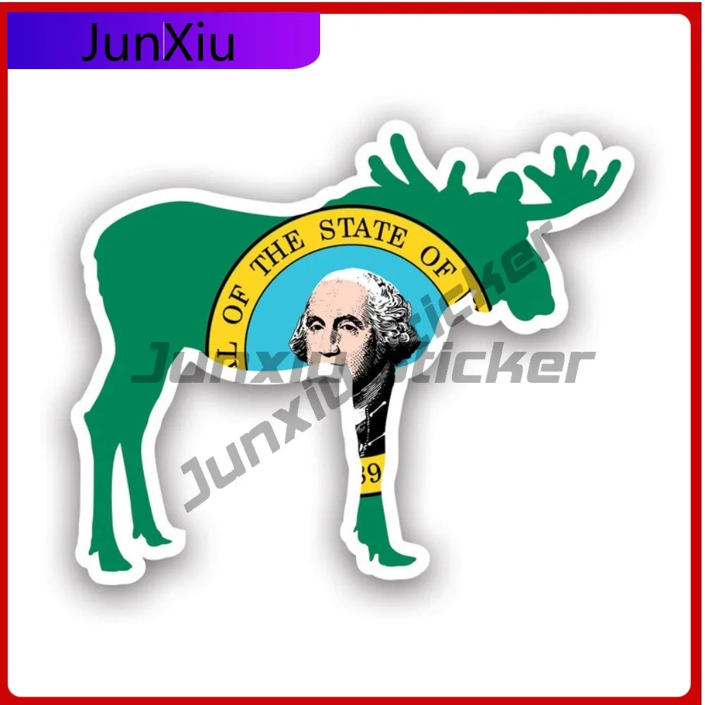 

Unique Cartoon Washington Moose Shaped Flag Sticker Uv Protected Decalsv2 Wa Elk Deer Antlers Archery Hunter Hunting