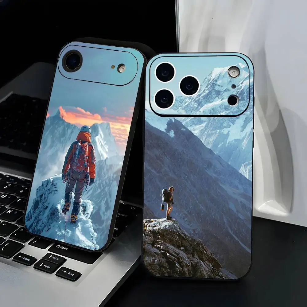 

Outdoor Mountain Climbing Phone Case Fashion Black Frosted TPU Phone Case for iPhone 12-17. UV Spray Painted Design, Anti-fall D