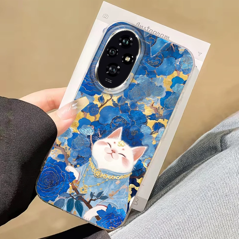 럭키캣 블루 로즈 스파클 케이스 (아너 400 프로 200 스마트 매직 6 5 매직7 70 라이트 X9a X9b X9c X8a X8b X7c X6 커버) 귀여운 소녀용