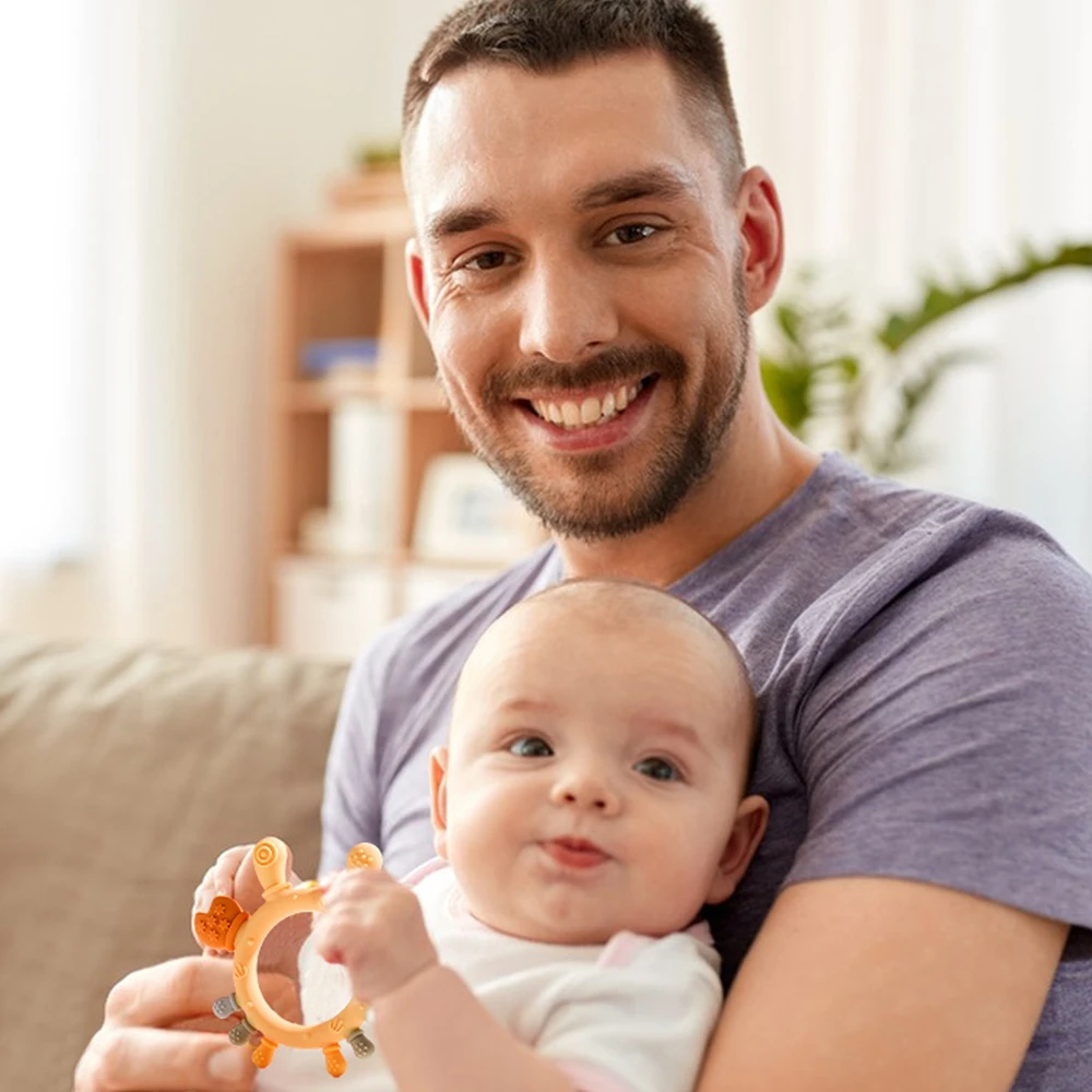 0 12 Mesi Del Bambino Del Silicone Dentizione Giocattoli Infantile Dito Anello di Dentizione Braccialetto Giocattoli Food Grade BPA Libero Del Bambino Massaggiagengive Salute Molare