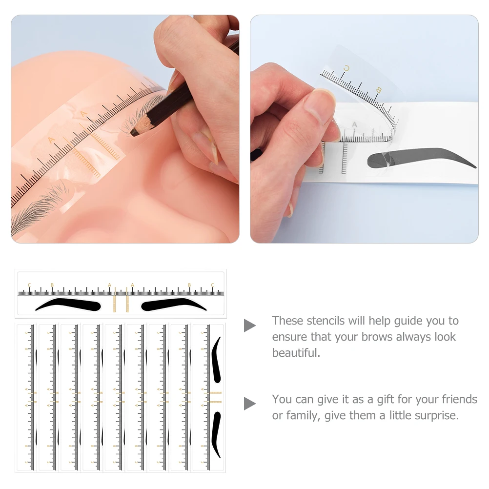

10pcs Disposable PVC Eyebrow Stencil Ruler Yellow Wide Arch Design Measuring Shaper Plastic Sticker For Symmetrical Brows Makeup