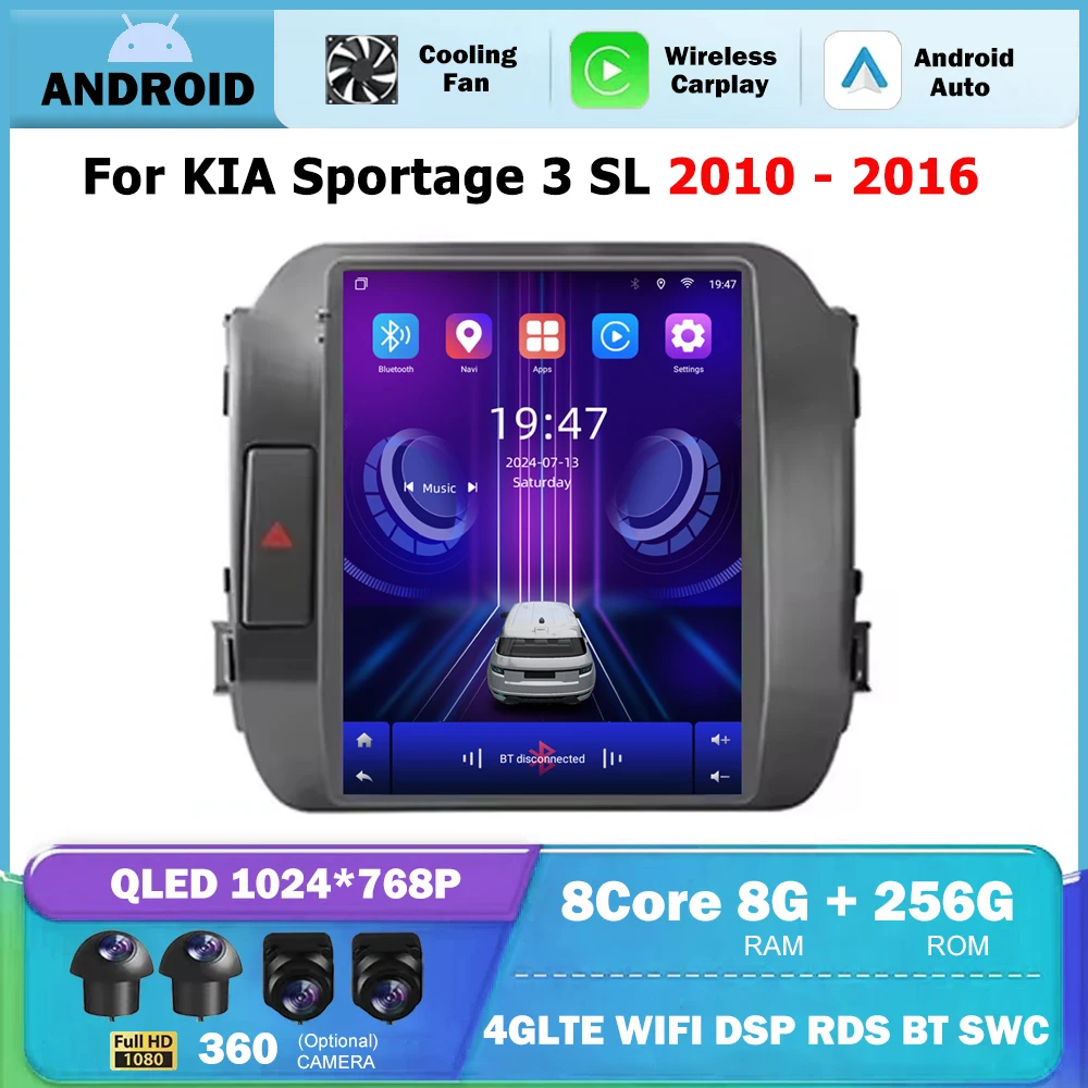 

For KIA Sportage 3 SL 2010 - 2016 4G WIFI Android Auto Wireless Carplay Car Radio Multimedia Video Player GPS Navigation 9.7''