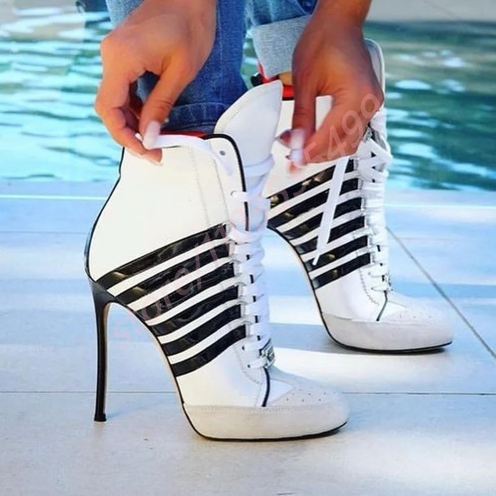 

Mixed Color Party Catwalk Casual Boots 2025 New Round Toe Stiletto Sneakers Ins Style Street Fashion Sexy Ladies Hort Boots