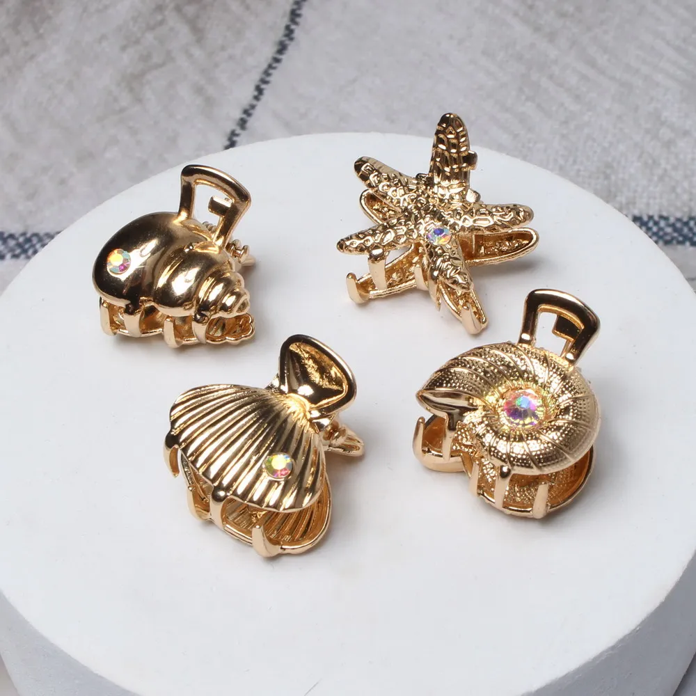 4 Stück Kleine Metall-Muschel-Haarspangen für Frauen und Mädchen, Niedliche Goldene Seestern-Haarklammern, Einzigartige Sommer-Strand-Haaraccessoires – Detail 2